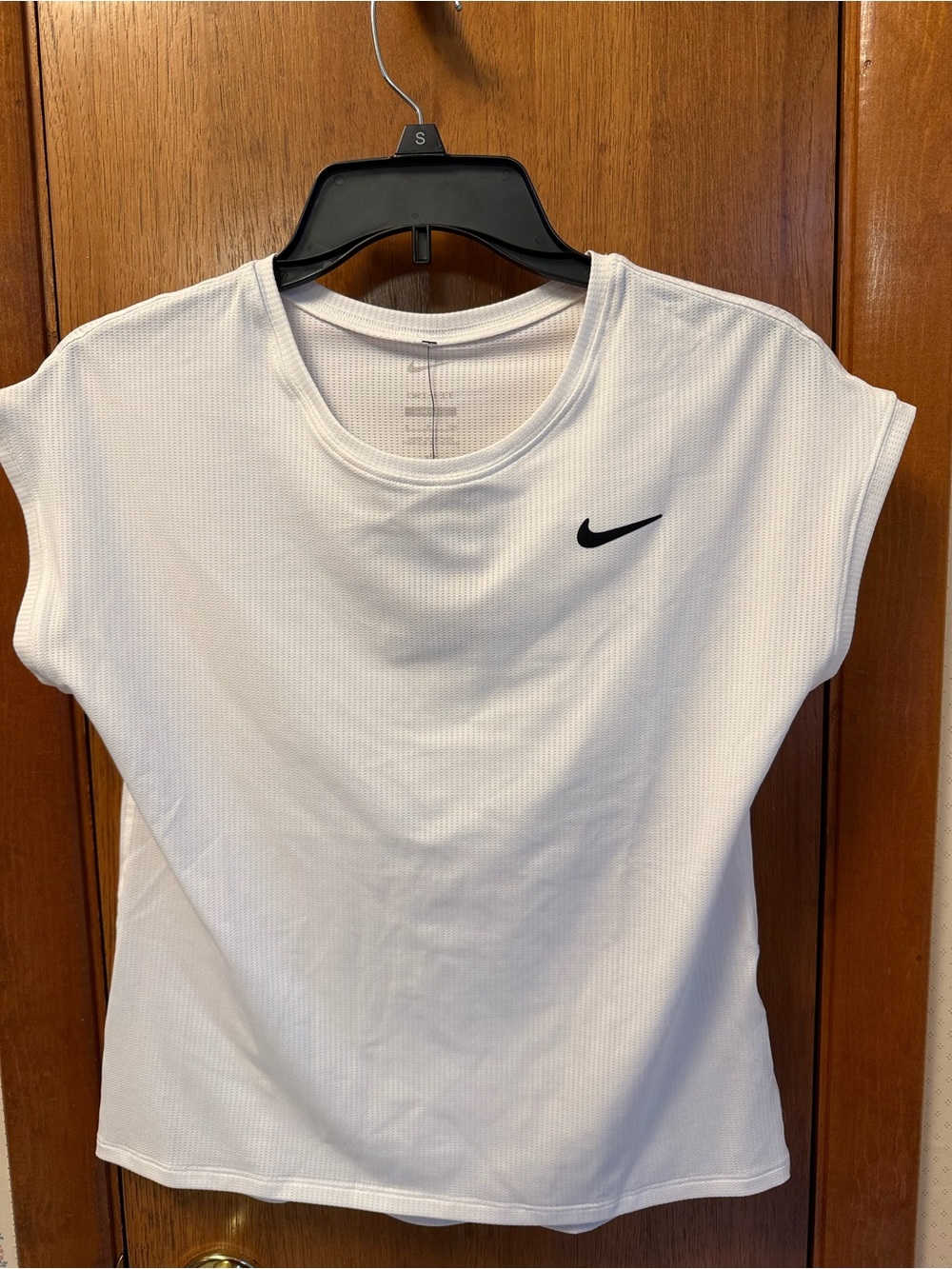 Nike White Short Sleeve Dri-FIT Tee with Black Swoosh